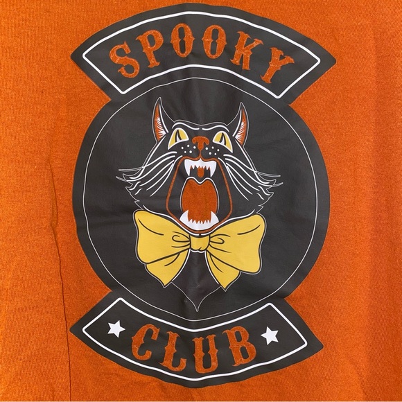 Spooky Club Retro Black Cat Rusty Orange Long Sleeve Tee - Picture 2 of 5